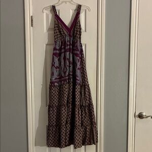 Elegant Paisley Maxi Dress in Burgundy and Brown